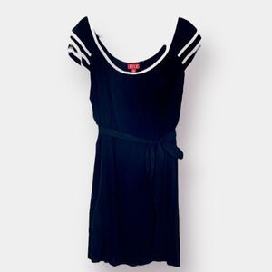 Elle Black Dress with Cream Trim Elastic Waist with Tie